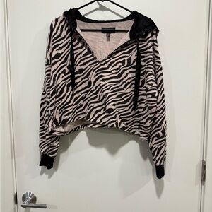 Victoria's Secret Cropped Black and Cream Zebra Hoodie